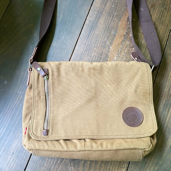 Brown Messenger Bag by Augur Strauss, Canvas Bag with Leather Accents - Picture 2 of 14